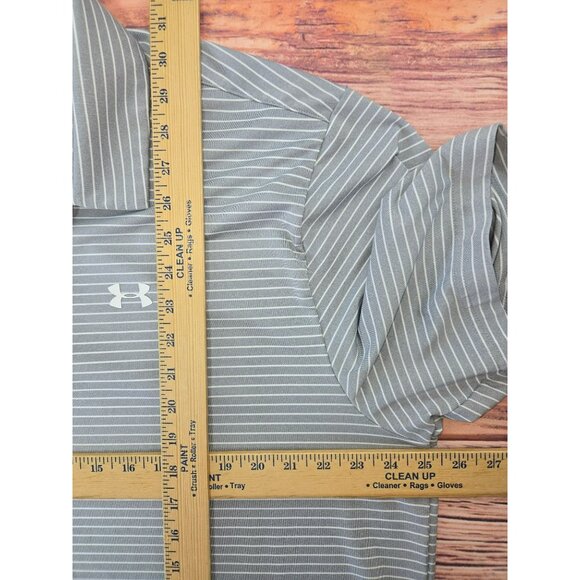 Under Armour Mens HeatGear Polo XXL Gray & White Striped Loose Fit - Picture 8 of 8